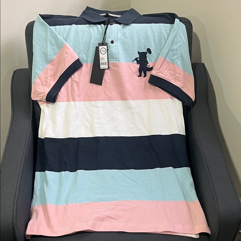 Akoo Men's Striped Polo Shirt - Pink, Mint, and Navy